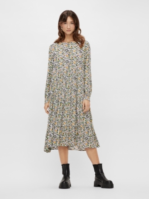 PCMILLE LS MIDI DRESS D2D Cloud Dancer/GR