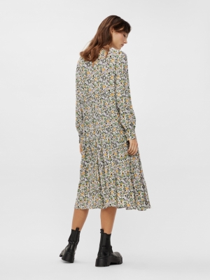 PCMILLE LS MIDI DRESS D2D Cloud Dancer/GR