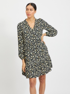 VITIMIA L-S DRESS SU-RX Black/FLOWER