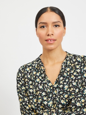 VITIMIA L-S DRESS SU-RX Black/FLOWER