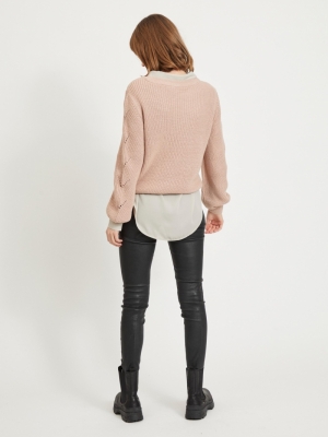 VIENIA O-NECK L-S KNIT TOP-SU Pale Mauve