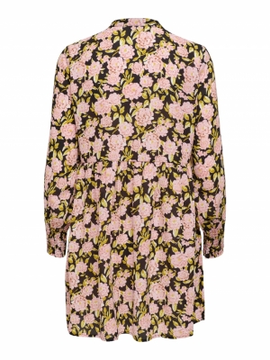 JDYCARMEN L-S SHORT DRESS WVN Black/BIG ROSE