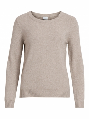 VIRIL O-NECK L-S KNIT TOP - N Natural Melange