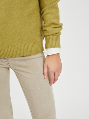 VIRIL O-NECK L-S KNIT TOP - N Green Olive/MEL