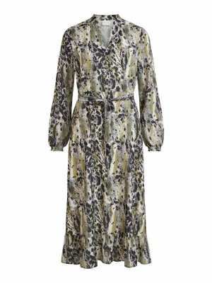 VIJEMO L-S MIDI DRESS-SU-PB Birch/W. KALLIA