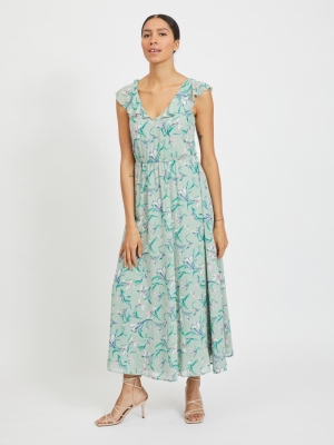 VIMICADA S-L FRILL ANKLE DRESS Jadeite/FLOWER