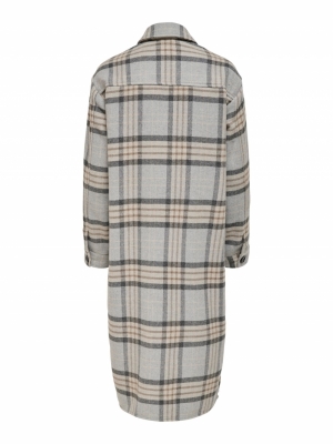 JDYSIBEL LONG CHECK JACKET OTW Light Grey Mela