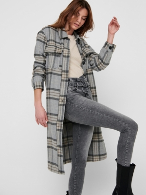 JDYSIBEL LONG CHECK JACKET OTW Light Grey Mela