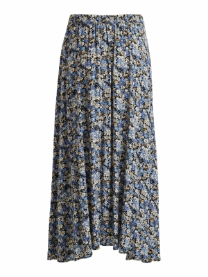 VISANDRINA HW MIDI SKIRT Black/W. FLOWER