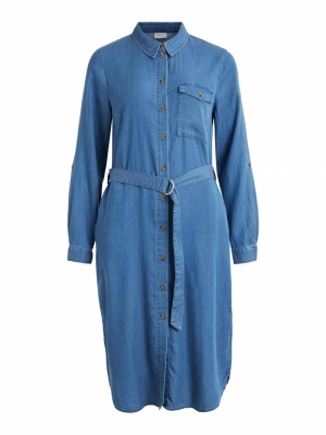 VIOAKES BISTA L-S MIDI SHIRT D Medium Blue Den