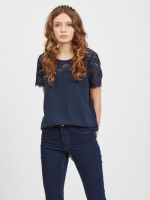 VILOVIE S-S LACE TOP-SU - NOOS Navy Blazer