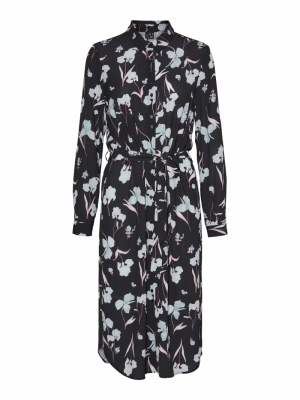 VMROSALITA L-S SHIRT DRESS EXP Black/BIG FLOWE