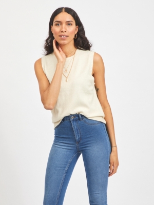 VIRIL KNIT O-NECK S-L VEST-L Birch