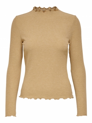 ONLEMMA L-S HIGH NECK TOP NOOS Tannin/MELANGE