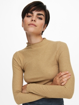 ONLEMMA L-S HIGH NECK TOP NOOS Tannin/MELANGE