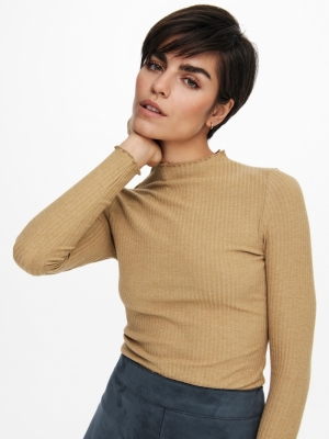 ONLEMMA L-S HIGH NECK TOP NOOS Tannin/MELANGE