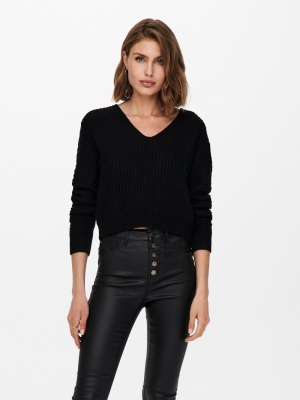 JDYJUSTY L-S SHORT PULLOVER KN Black