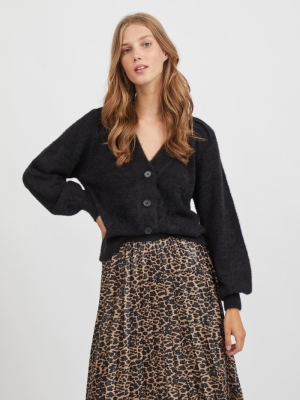 VIHELLY L-S BUTTON CARDIGAN Black