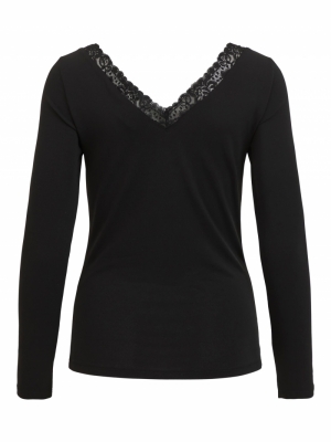 VIBORNEO L-S V-NECK LACE DETAI Black