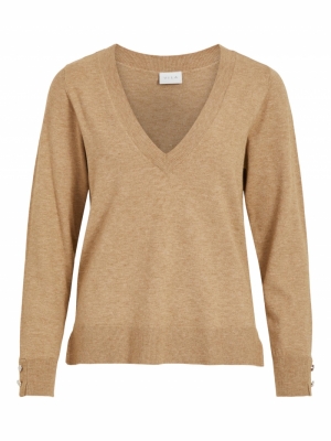 VICOMFY V-NECK L-S KNIT TOP-PB Tigers Eye/MELA