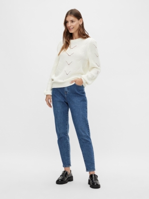 VIENIA O-NECK L-S KNIT TOP-SU White Alyssum