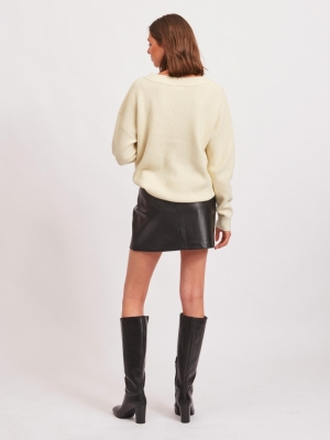 VIRIL OVERSIZE RIB V-NECK KNIT Birch/MELANGE