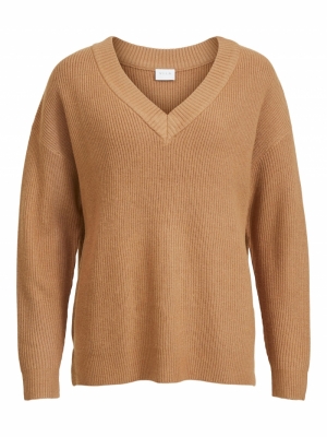 VIRIL OVERSIZE RIB V-NECK KNIT Tigers Eye/MELA