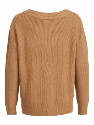 VIRIL OVERSIZE RIB V-NECK KNIT Tigers Eye/MELA