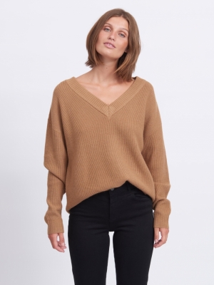 VIRIL OVERSIZE RIB V-NECK KNIT Tigers Eye/MELA
