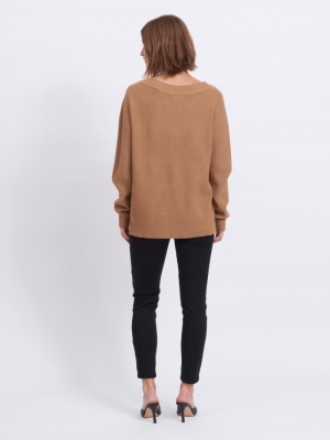 VIRIL OVERSIZE RIB V-NECK KNIT Tigers Eye/MELA