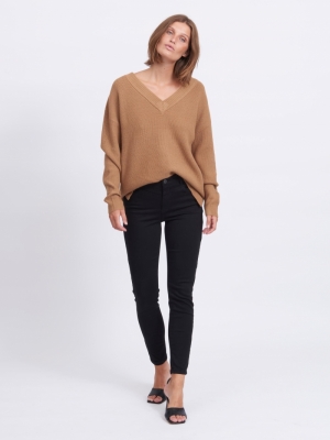VIRIL OVERSIZE RIB V-NECK KNIT Tigers Eye/MELA