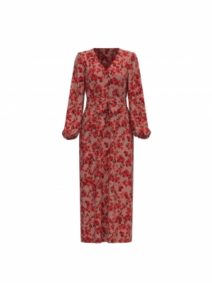 VILIANA V-NECK L-S ANKLE DRESS Old Rose/FLOWER