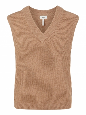 OBJMALENA S-L KNIT WAISTCOAT N Chipmunk/MELANG
