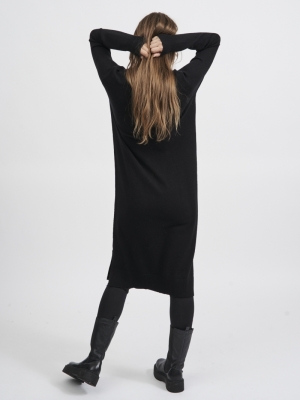 VIRIL CREW NECK L-S MIDI DRESS Black