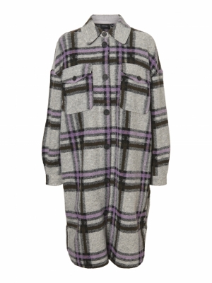 VMCHRISSIE LONG CHECK SHIRT GA Light Grey Mela