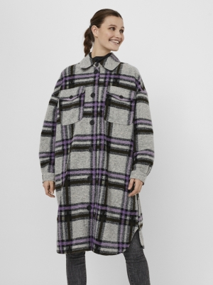 VMCHRISSIE LONG CHECK SHIRT GA Light Grey Mela
