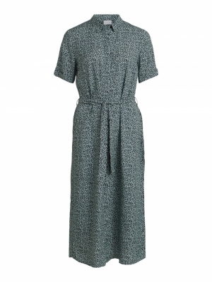 VISHILA S-S SHIRT DRESS-1 Green Milieu/BL