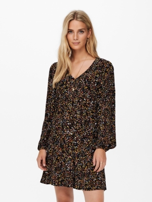 JDYCLAUDIA L-S SHORT DRESS WVN Black/CONFETTI