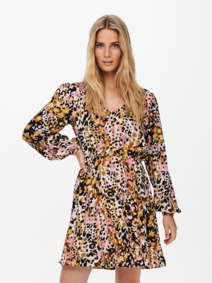 JDYCLAUDIA L-S SHORT DRESS WVN Black/BOLD LEO