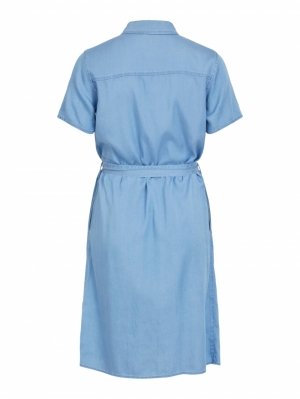 VIBISTA S-S SHIRT DRESS-SU - N Medium Blue Den