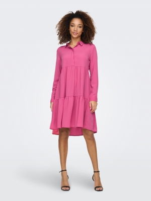 JDYPIPER L/S SHIRT DRESS WVN N Shocking Pink