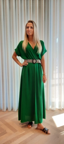 new - lange jurk met riem vert brésil