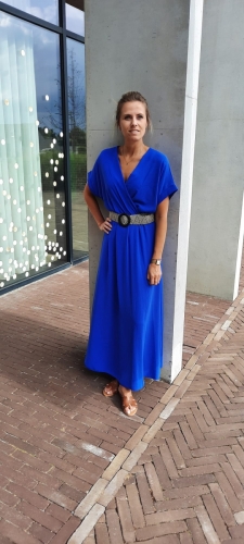 lange jurk met riem koningsblauw