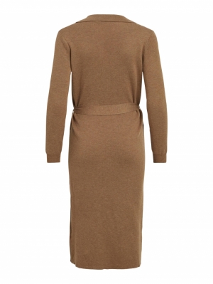 VIMARLA COLLAR L-S KNIT DRESS Toasted Coconut