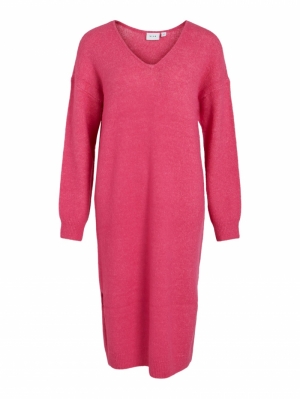 vifimi solid long knit dress fandango Pink