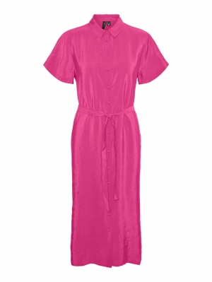 VMQUEENY S/S CALF SHIRT DRESS Pink Yarrow