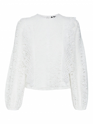 VMJOY L/S O-NECK FRILL LACE TO Bright White