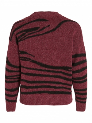 VIALIRA NEW L/S O-NECK KNIT TO Beet Red/BLACK