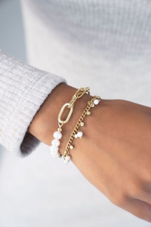 Bracelet pearl and coin Goud