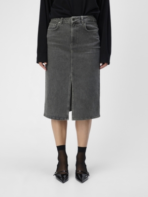 OBJELLEN MW MIDI DENIM SKIRT N Grey Denim/Col